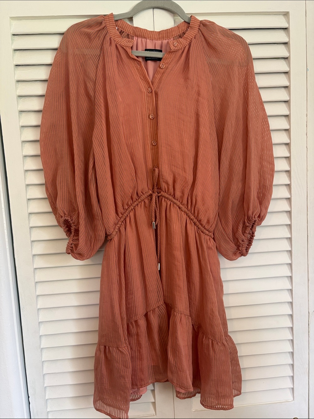 MINKPINK Terracotta Button-Front Mini Dress with Drawstring Waist